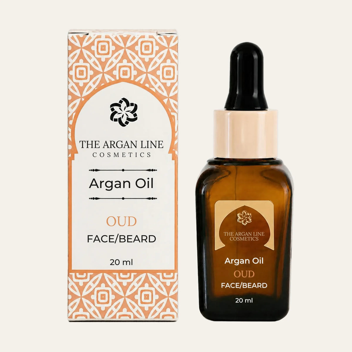The Argan Line Gesichtsöl mit Arganöl und Oud indunkler Glassflasche für Bart und Gesicht