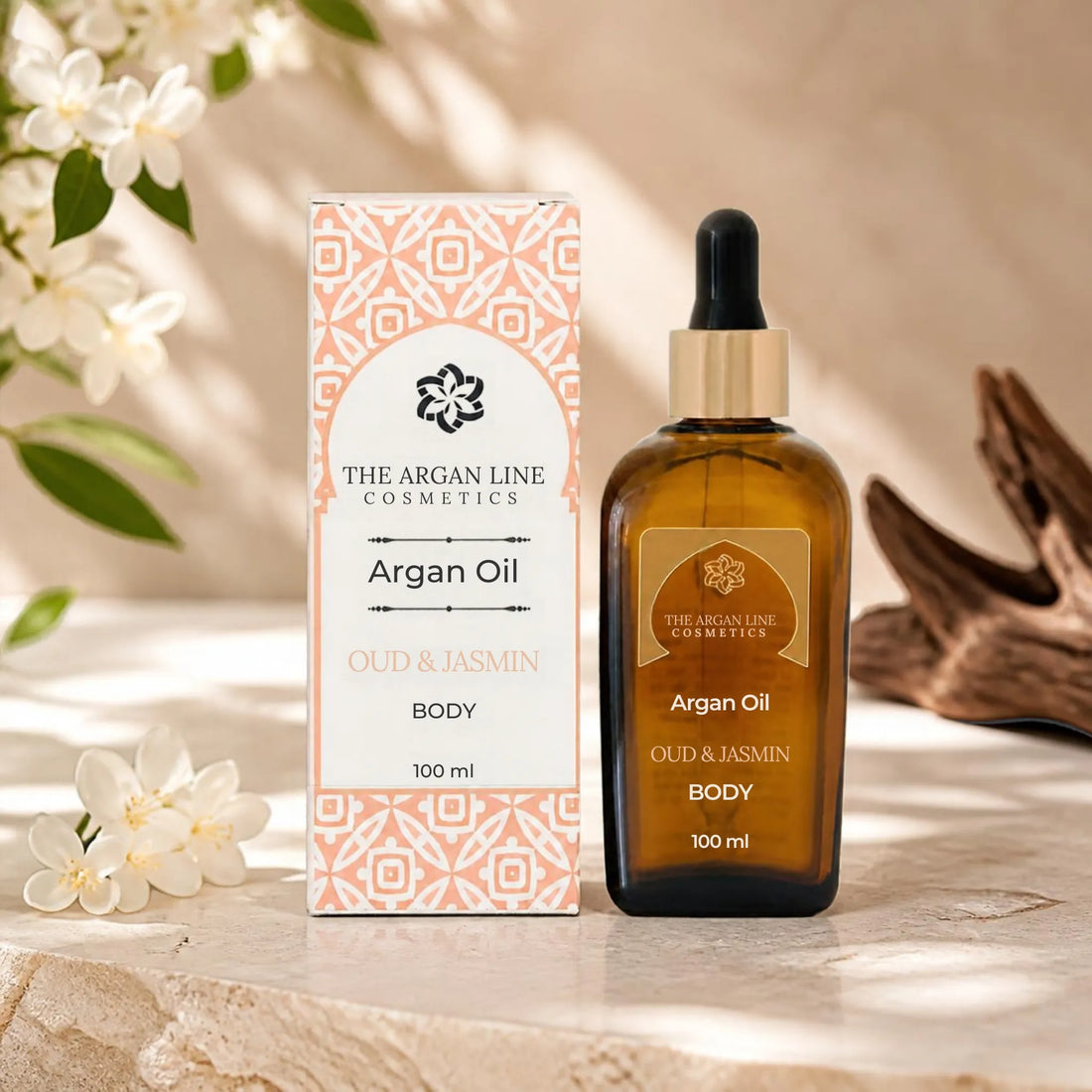 Körperöl von The Argan Line mit Oud und Jasminöl
