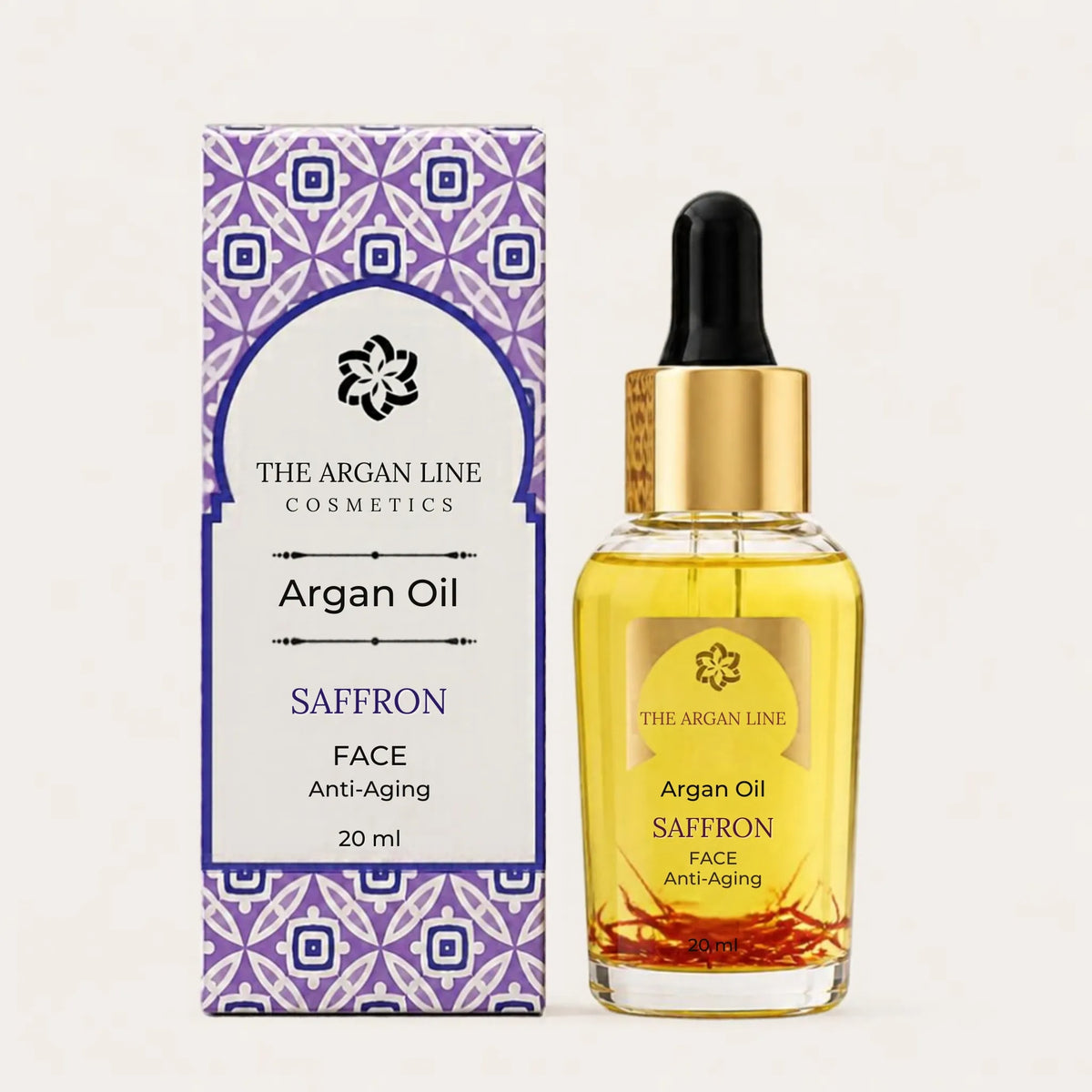 Anti Aging Gesichtsöl von The Argan Line mit Safran in der Flasche