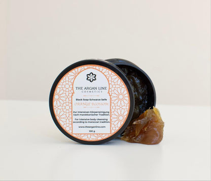 Schwarze seife orange blossom von the argan line